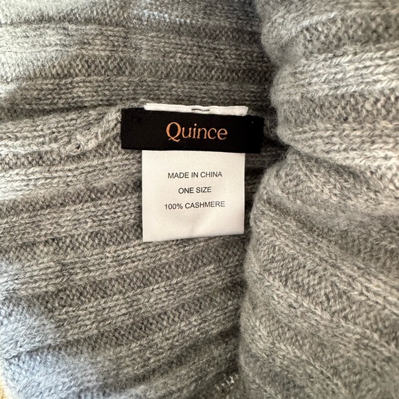 Gray Cashmere Beanie with Faux Fur Pom - Picture 2 of 3